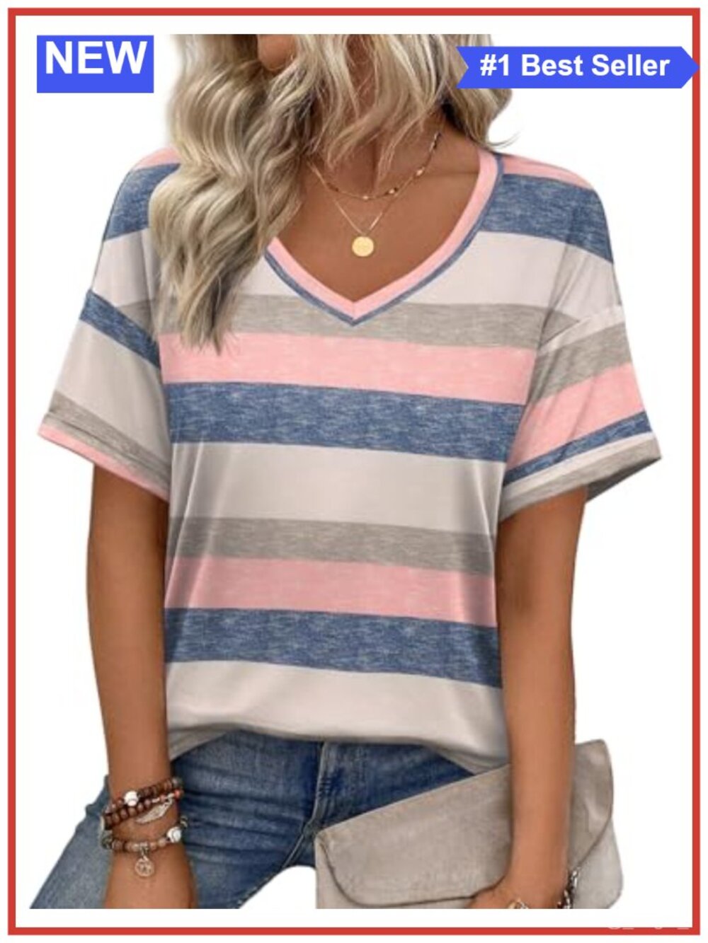 Womens Summer Top Short Sleeve V Neck Tee Polyester Spandex Loose Fit